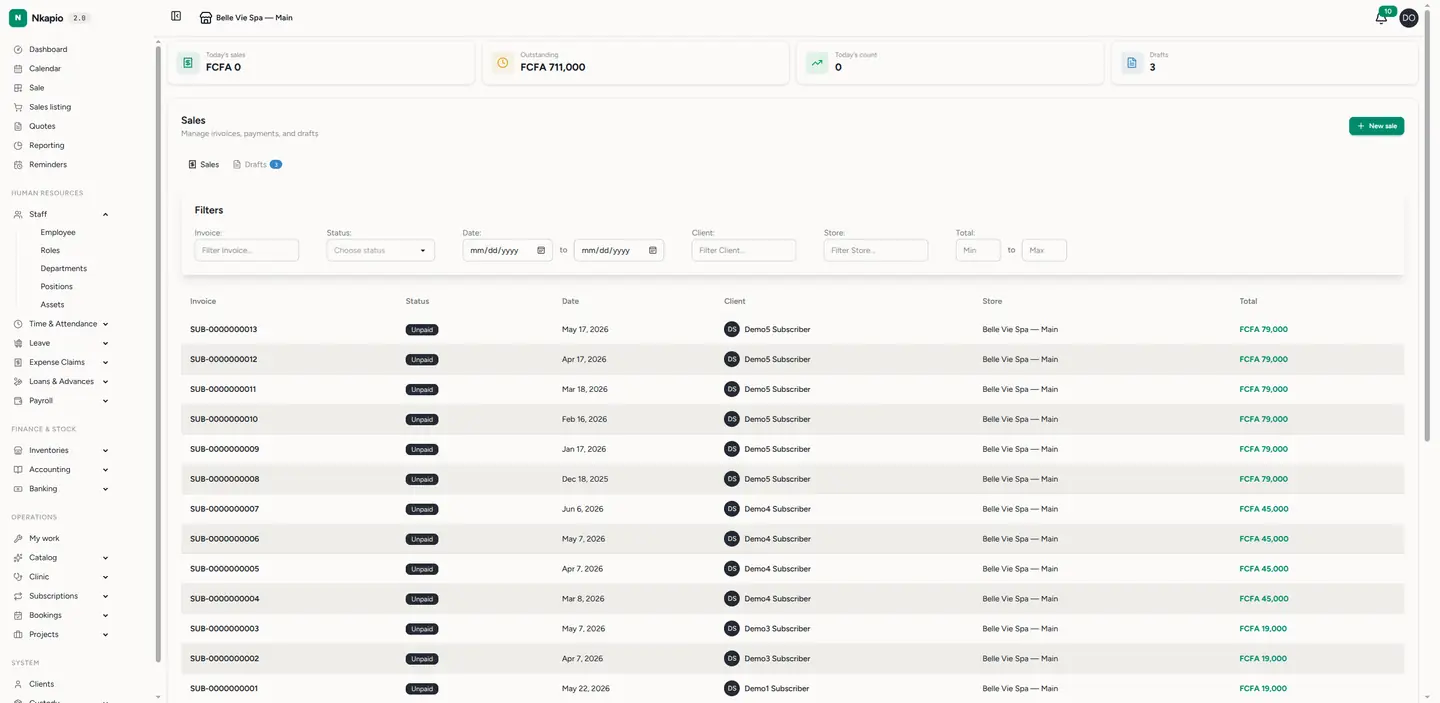The sales listing