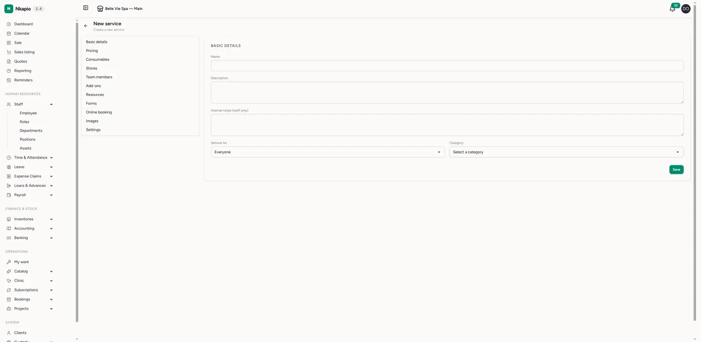 The new service form