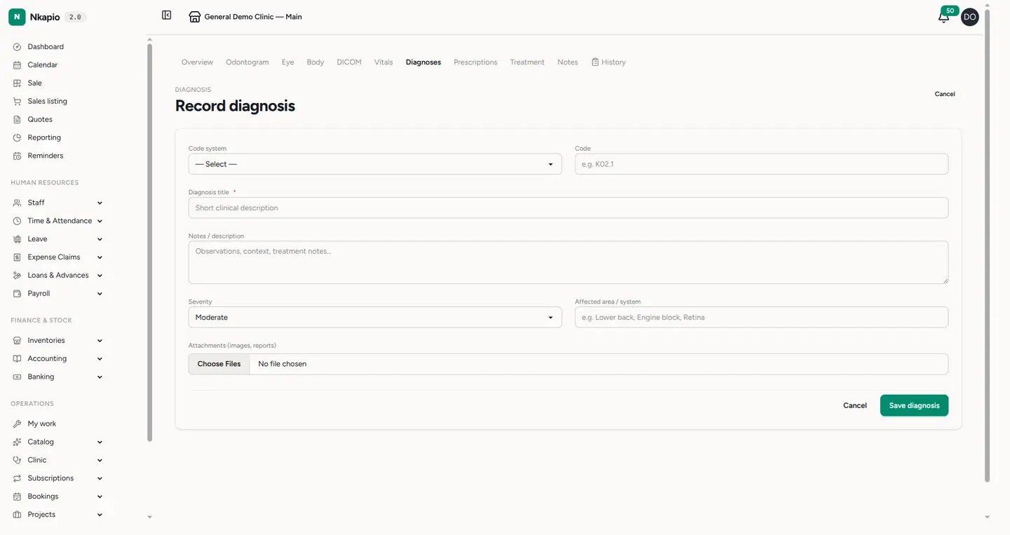 The record-diagnosis form