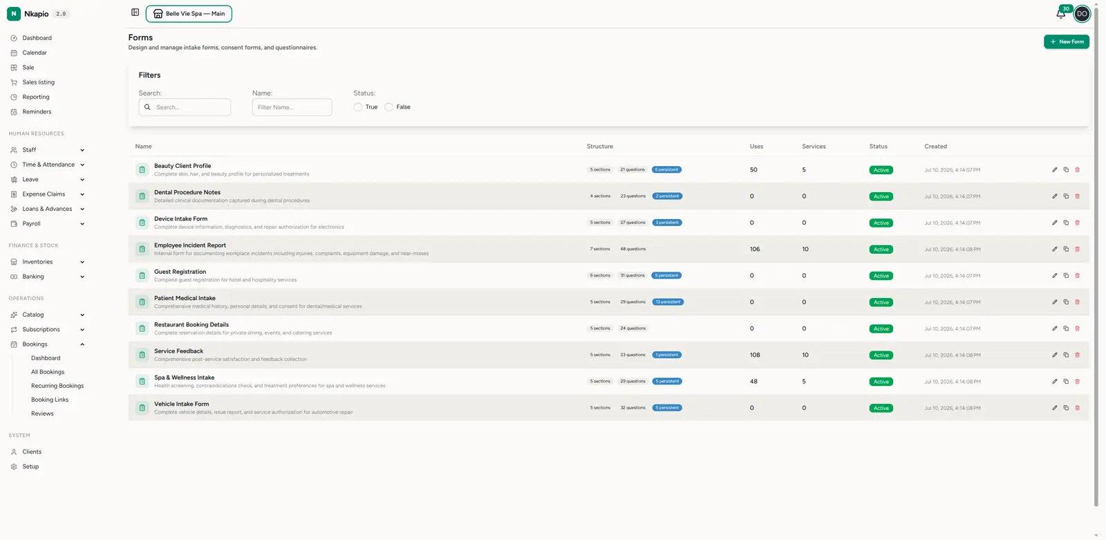 The Forms list page showing existing forms