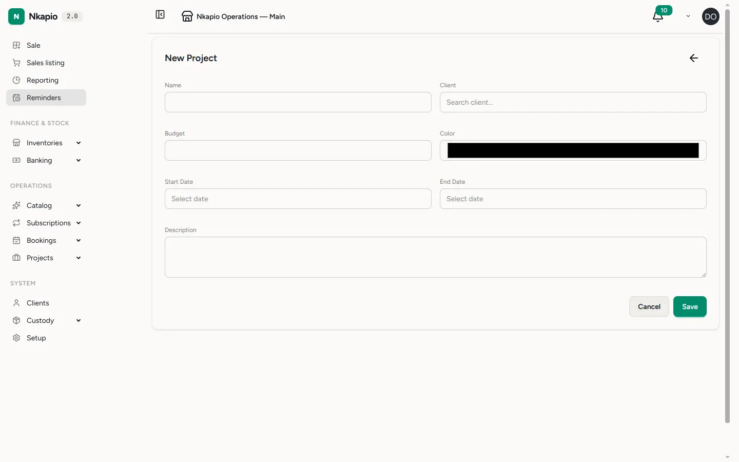 The new project form with tasks, assignees and due dates