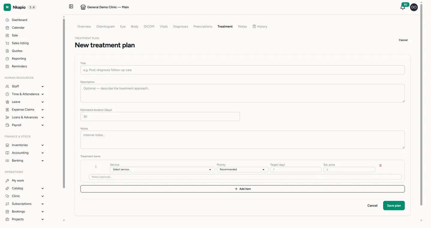New treatment plan form
