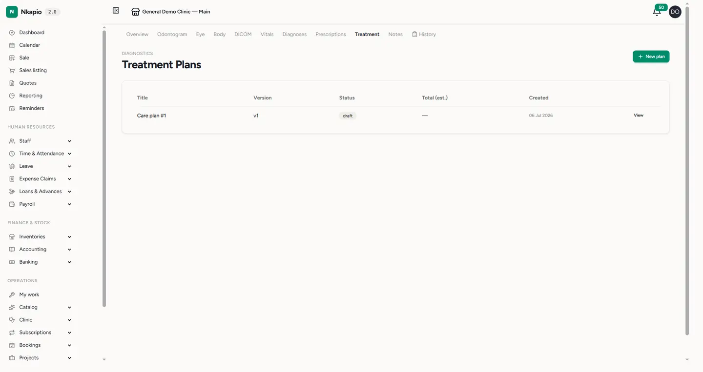 Treatment plan list
