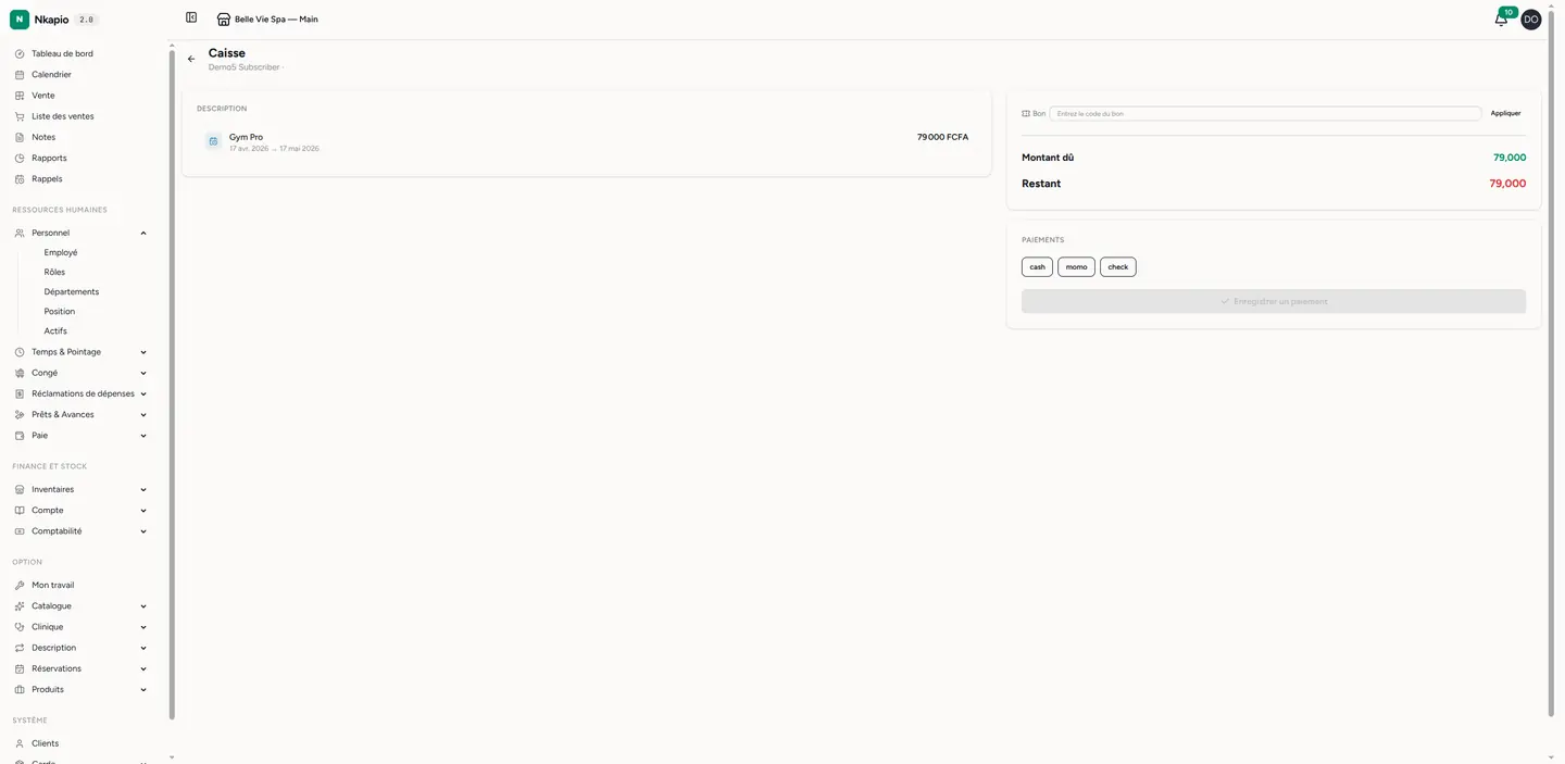 L'écran d'encaissement