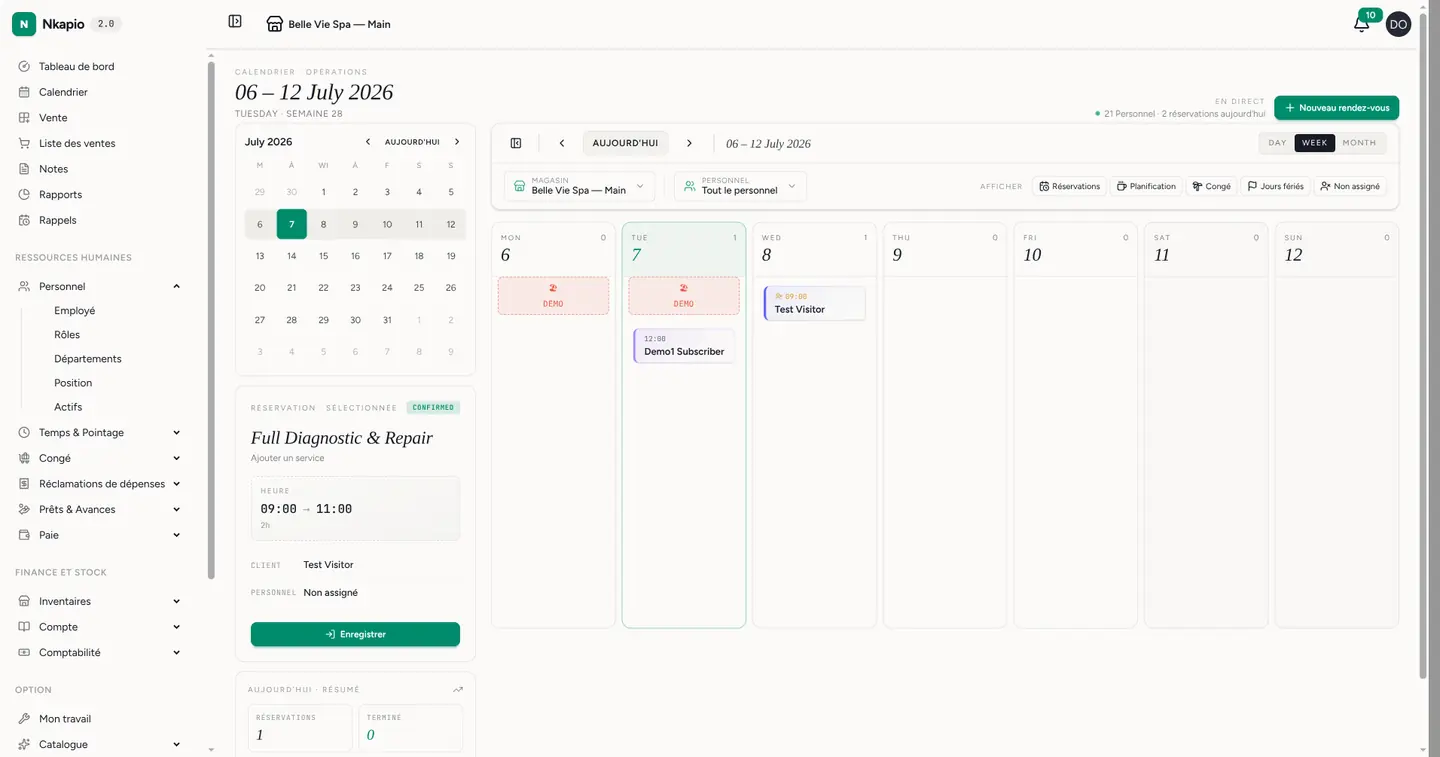 Une réservation sélectionnée sur le calendrier