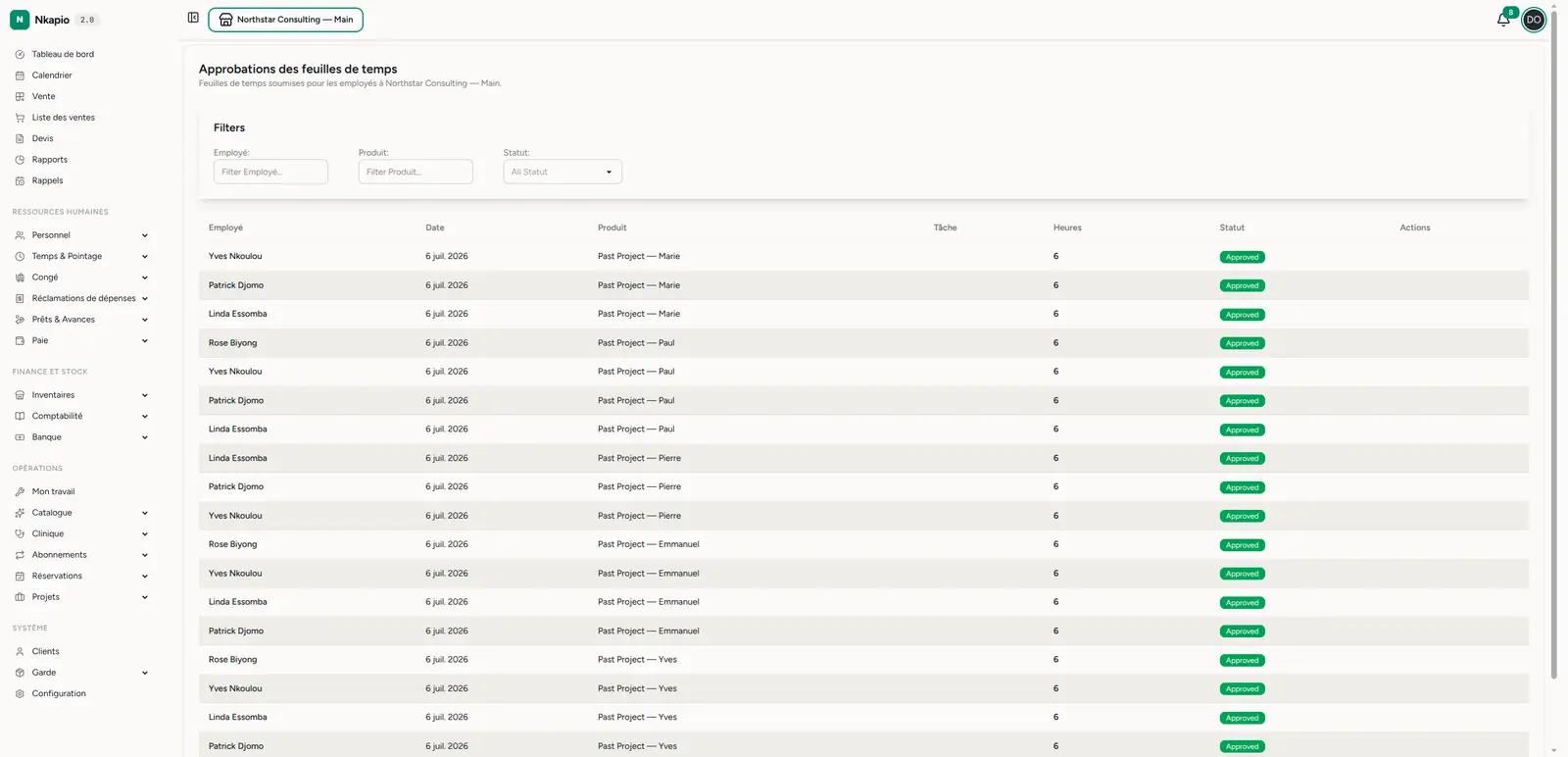 La file d'approbation des feuilles de temps